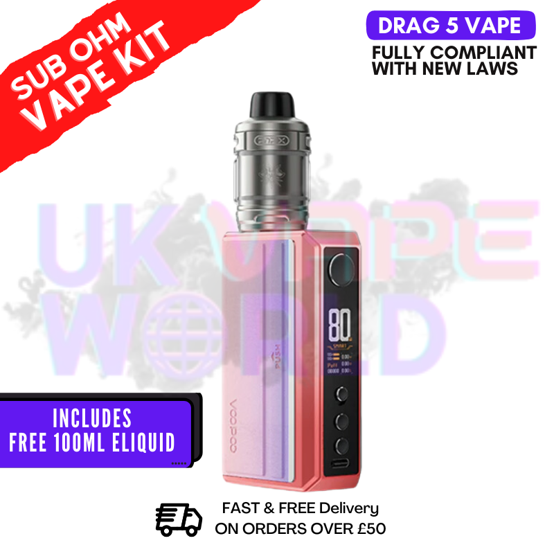 Shop Sakura Pink VooPoo Drag 5 Vape Kit | £41.99 + FREE LIQUID - UK Vape World