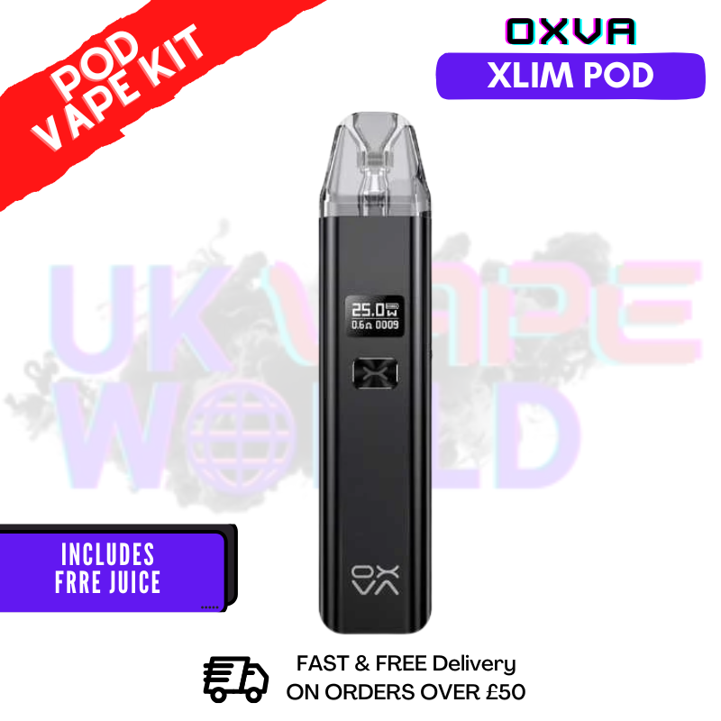 Shiny Black Oxva Xlim Pod Kit + Free 100ml Juice Shiny Black Oxva Xlim Pod Kit + Free 100ml Juice