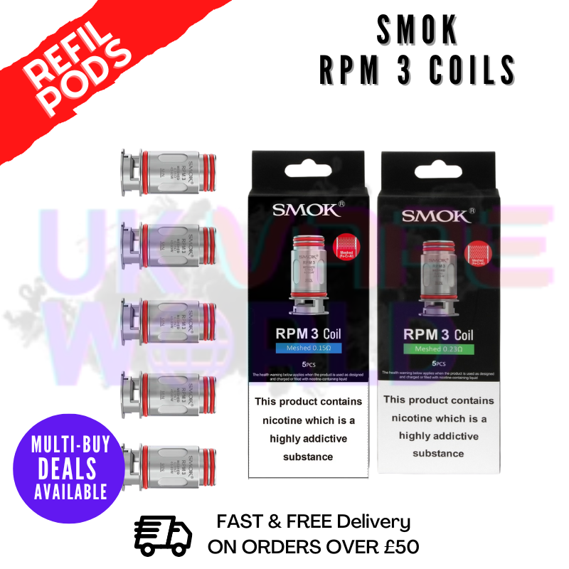 SMOK RPM 3 Meshed Replacement Coils 0.23 Ohm, 5 Pack, For Enhanced Flavor & Vapor, Compatible With RPM5, RPM85, RPM100 Kits Smok Nord 5 SMOK RPM 3 Meshed Replacement Coils 0.23 Ohm, 5 Pack, For Enhanced Flavor & Vapor, Compatible With RPM5, RPM85, RPM100 Kits Smok Nord 5