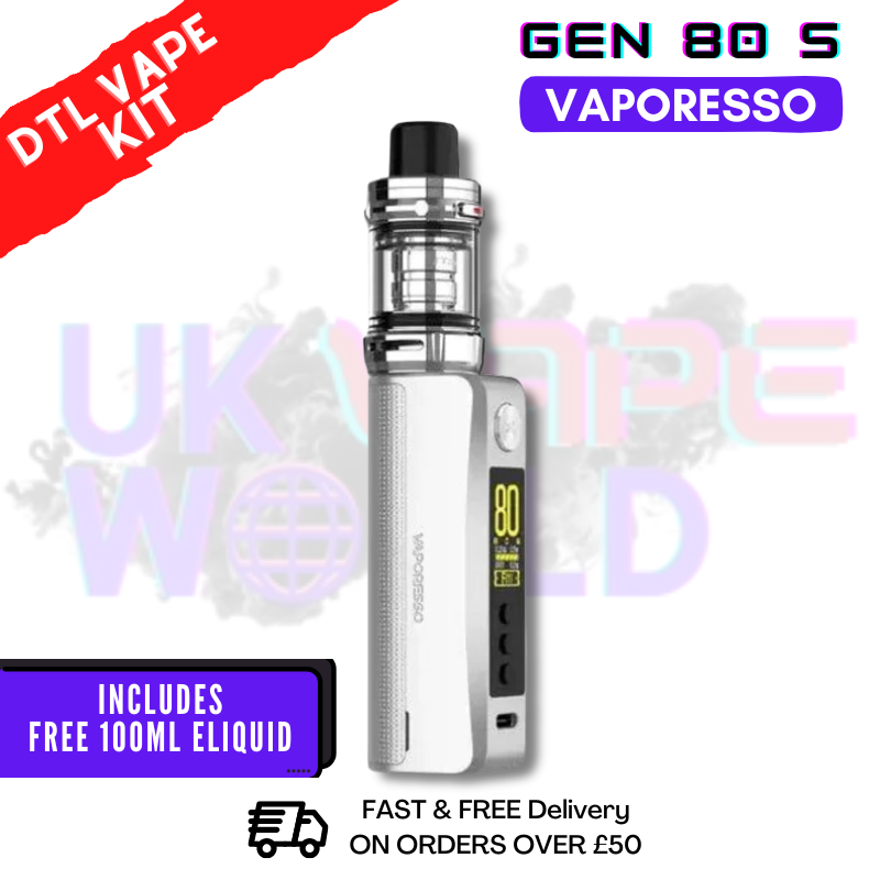 Silver Vaporesso GEN 80 S Vape Kit + Free 100ml - 27.99 Silver Vaporesso GEN 80 S Vape Kit + Free 100ml - 27.99