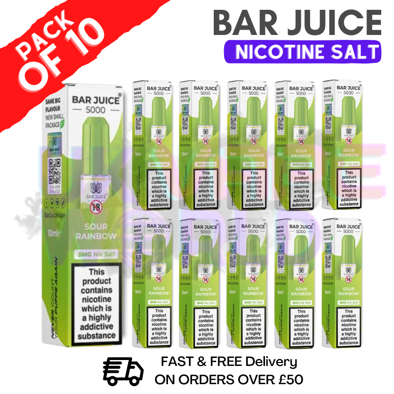 Sour Rainbow Bar Juice 5000 Nic Salt | Box of 10 | ONLY 13.99