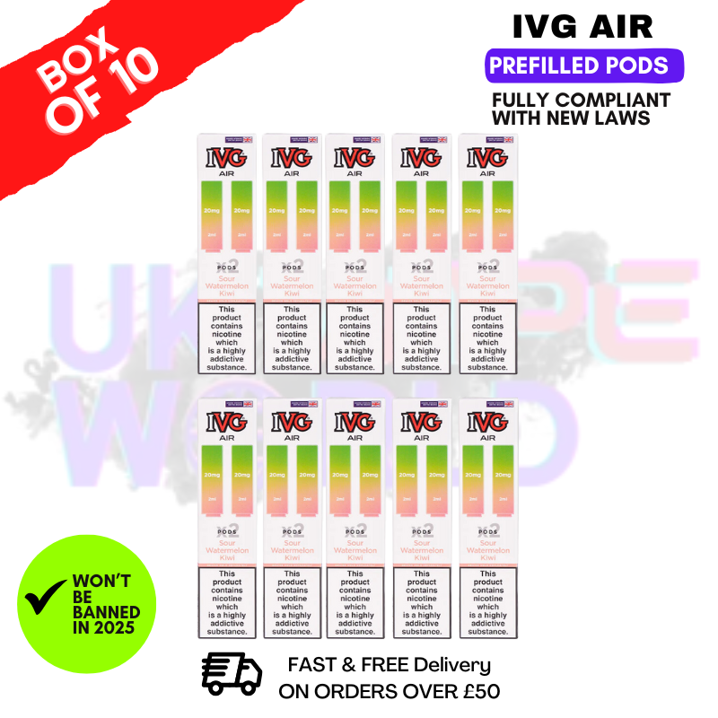 Sour Watermelon Kiwi IVG AIR Prefilled Pod Box Of 10 Sour Watermelon Kiwi IVG AIR Prefilled Pod Box Of 10