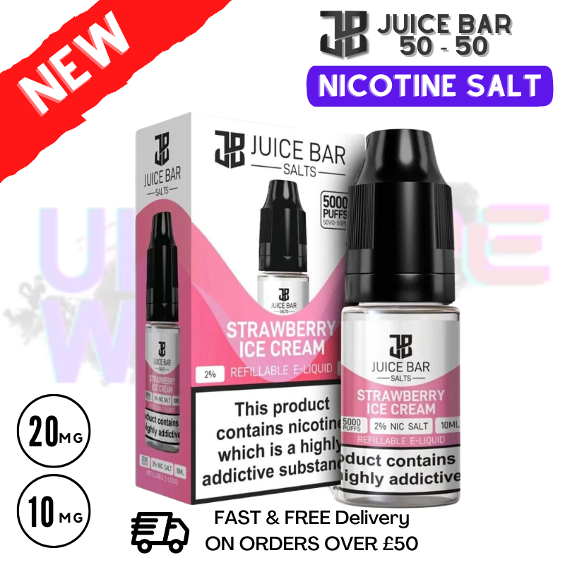 Shop Strawberry Ice Cream - Juice Bar Nic Salt 10ML eLiquid Only £1.99 - UK Vape World