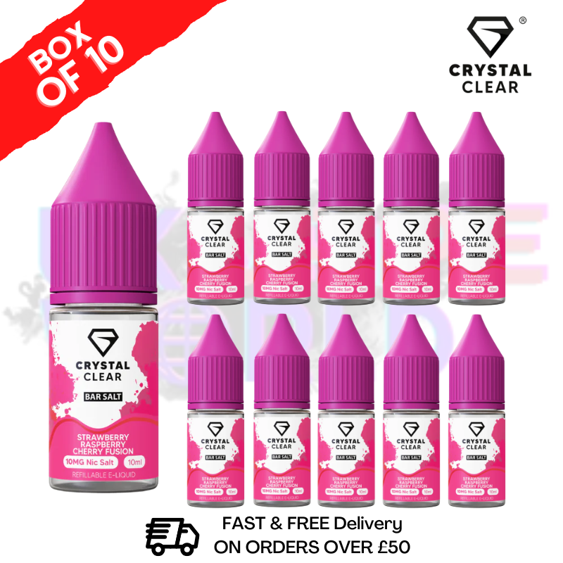 50vg 50pg vape juice Straw Rasp Cherry Crystal Clear Nic Salt Box Of 10