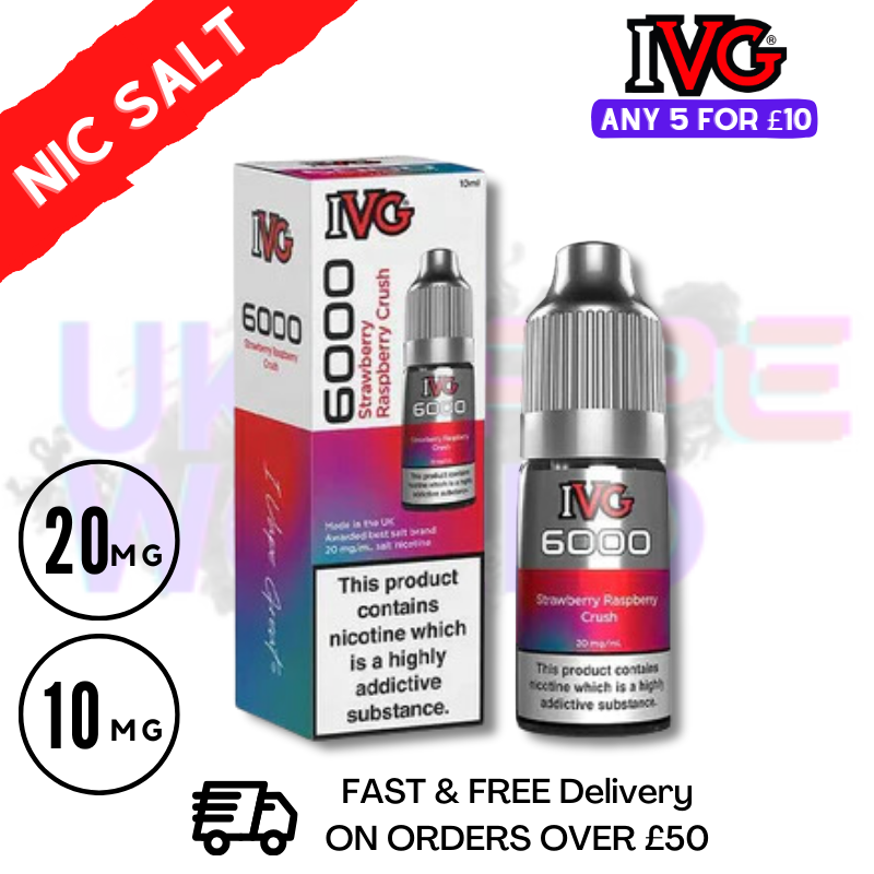 Shop Strawberry Raspberry Crush IVG 6000 Nic Salt E-Liquid - UK Vape World
