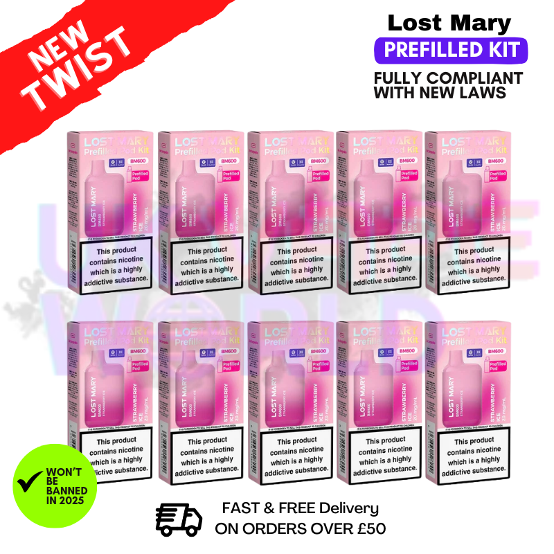Shop Strawberry ICE Lost Mary 600 Puff Bars Pack Of 10 (NEW) - UK Vape World