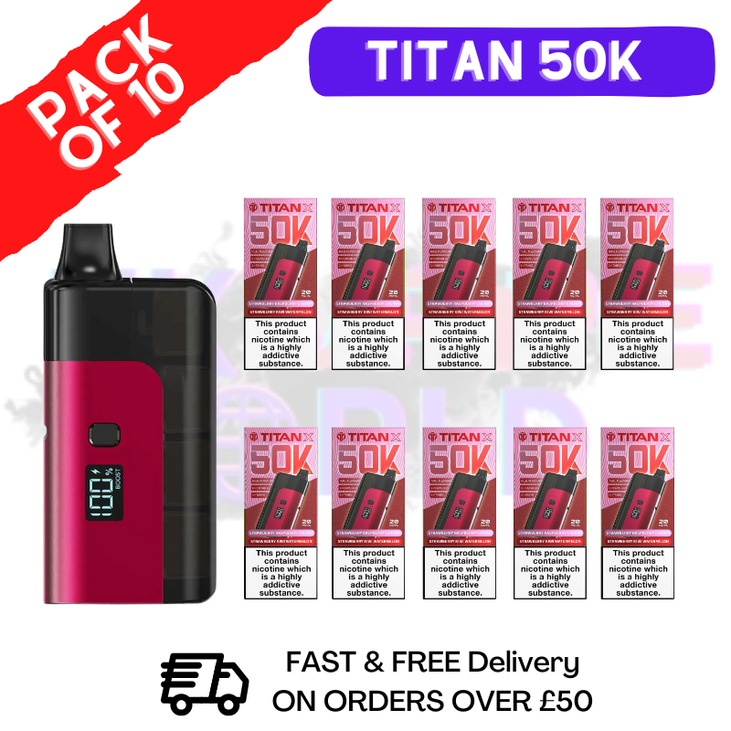 Strawberry Kiwi Watermelon Titan X 50000 Puff Pod Kit Box Of 10 - ukvapeworld