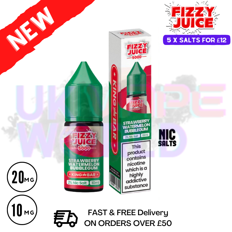 Fizzy Juice 5000 Nic Salt Strawberry Watermelon Bubblegum 10ML E-liqui Fizzy Juice 5000 Nic Salt Strawberry Watermelon Bubblegum 10ML E-liqui