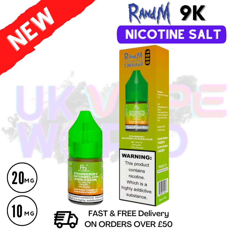 Shop Strawberry Watermelon Bubblegum RandM Tornado 9000 Nic Salt 10ml eLiquid - UK Vape World