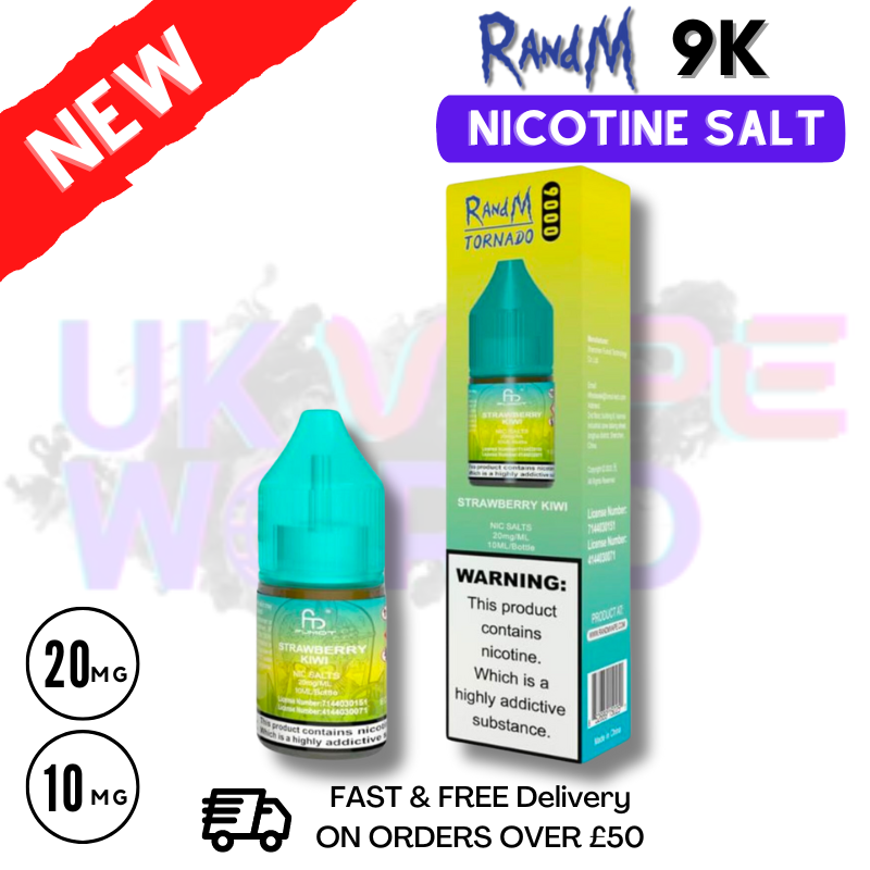 Shop Strawberry Kiwi RandM Tornado 9000 Nic Salt 10ml eLiquid - UK Vape World