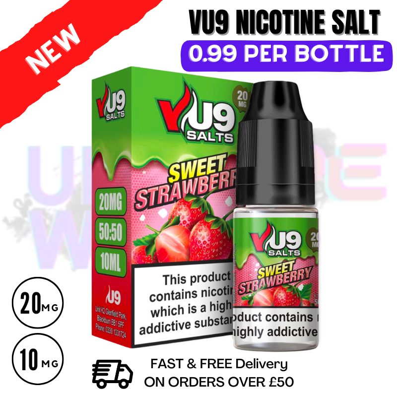 Sweet Strawberry Nic Salt 10ml Nicotine E Juice by VU9 - 99p Eliquid Sweet Strawberry Nic Salt 10ml Nicotine E Juice by VU9 - 99p Eliquid