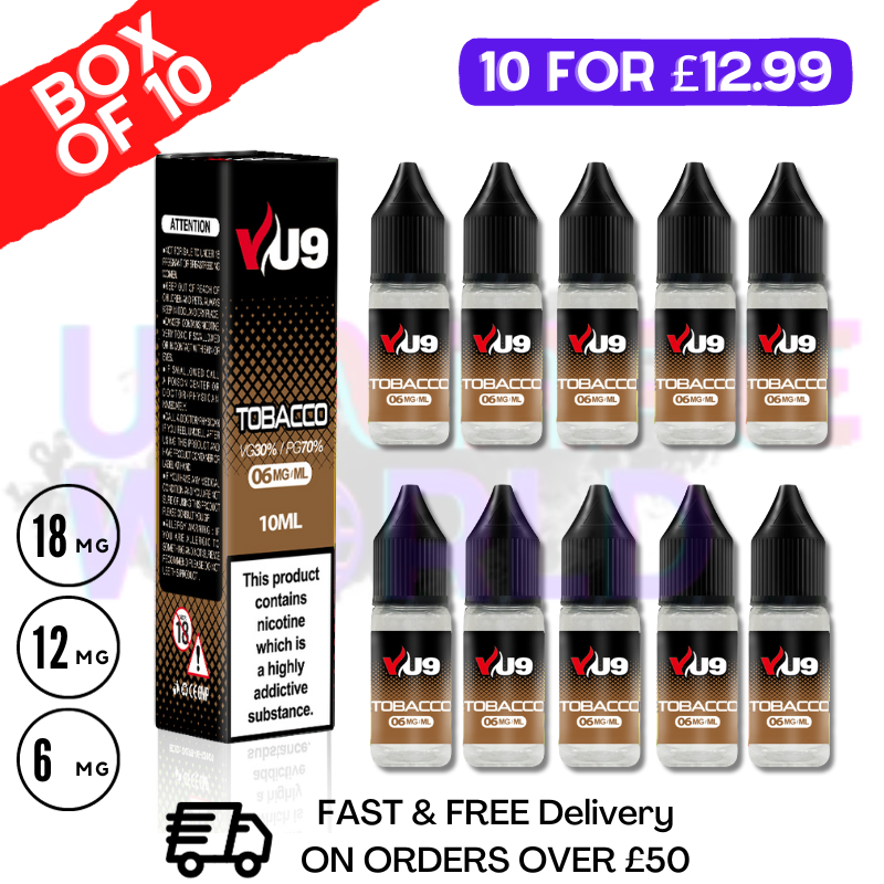 Tobacco VU9 E-Liquid Juice 10ml Nic Eliquid - 10 x 10ML Bundle