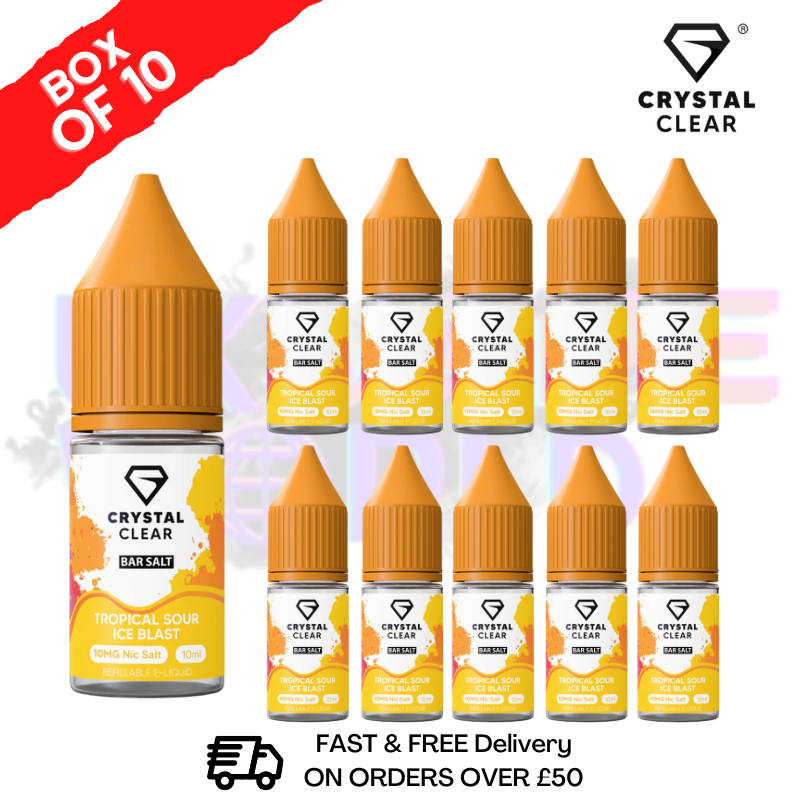 Tropical Sour ICE Blast Crystal Clear Nic Salt Box Of 10 - Only £17.99