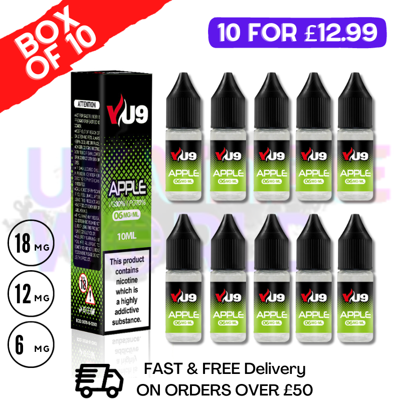 Apple VU9 E-Liquid Juice 10ml Nic Eliquid - 10 x 10ML BUNDLE