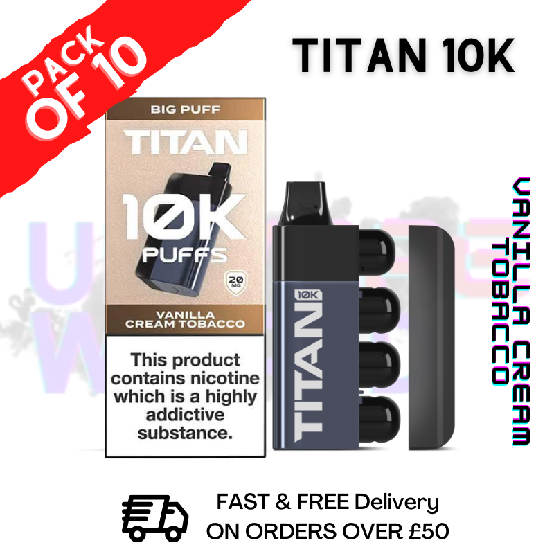 Vanilla Cream Tobacco Titan 10K Prefilled Vape Kit Pack Of 10 Vanilla Cream Tobacco Titan 10K Prefilled Vape Kit Pack Of 10