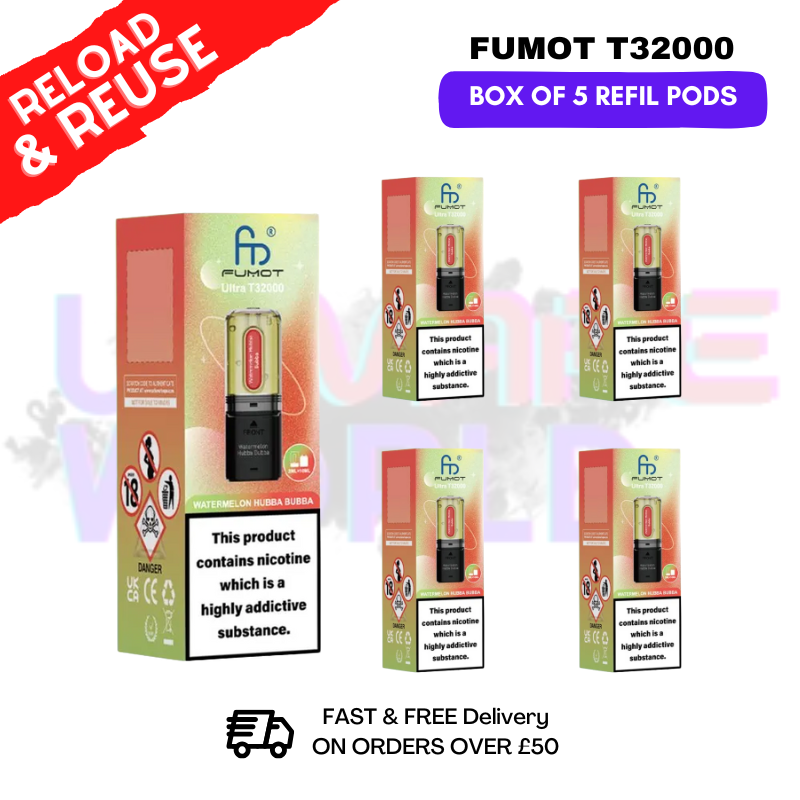 Watermelon Hubba Bubba Fumot T32000 REPLACEMENT PODS - BOX OF 5