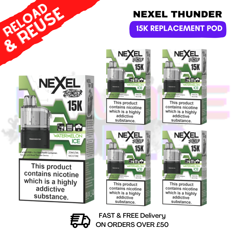 Watermelon ICE Nexel 15K REPLACEMENT PODS BOX OF 5 - UKVAPEWORLD