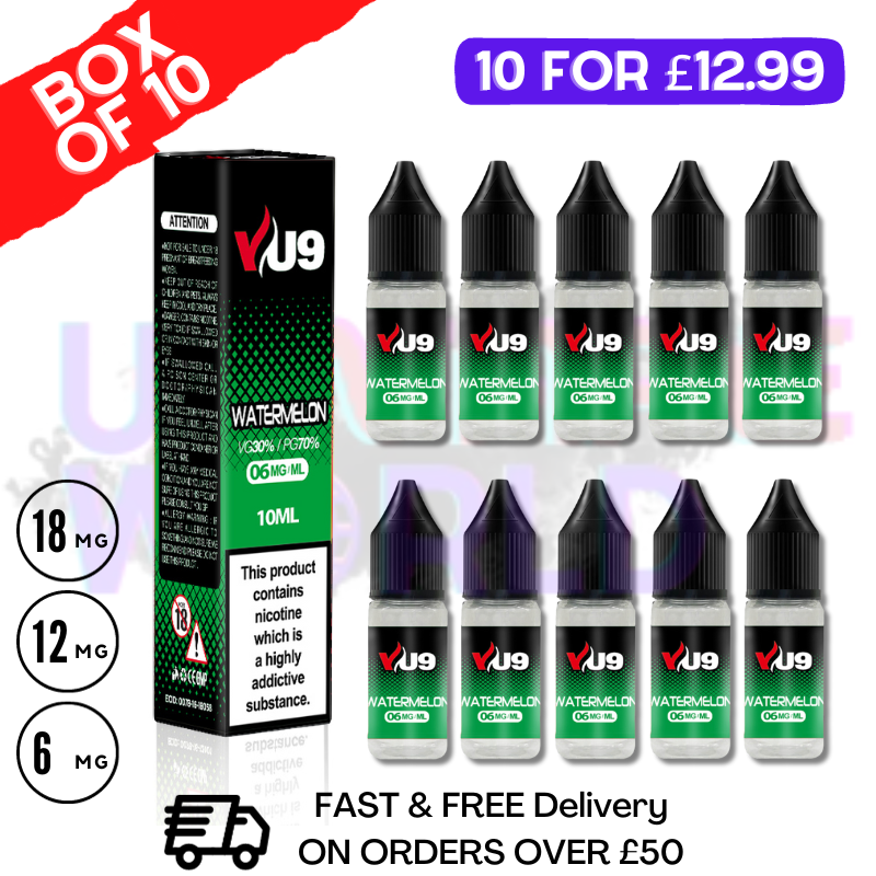 Watermelon VU9 E-Liquid Juice 10ml Nic Eliquid - 10 x 10ML Bundle - UK Vape World