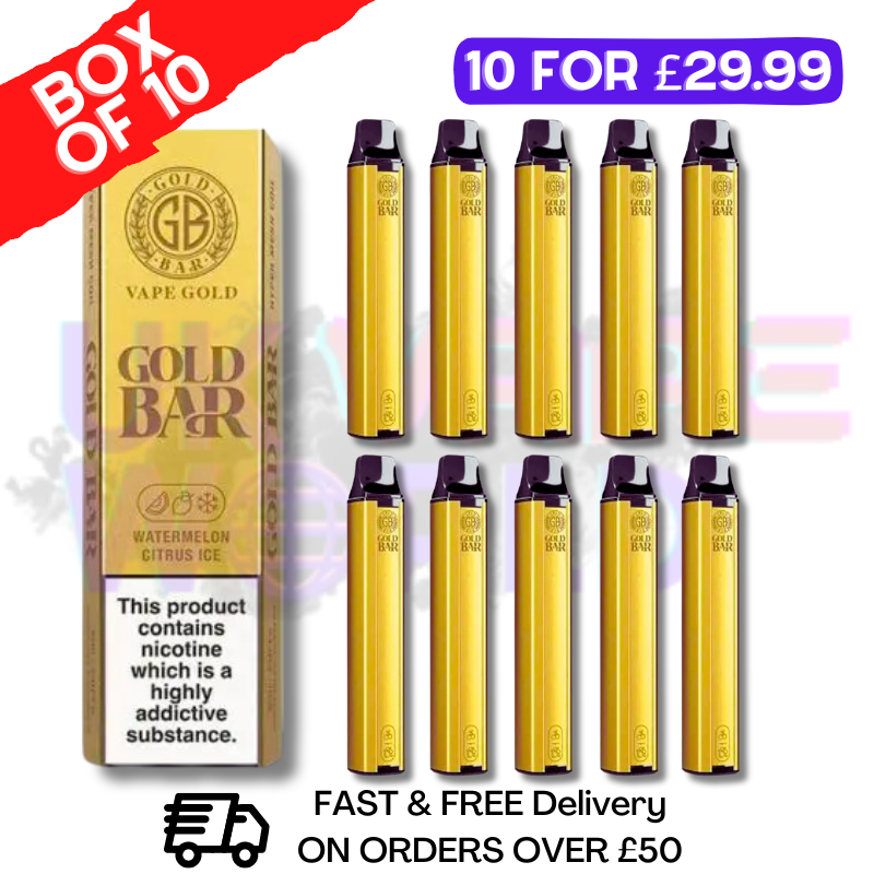Watermelon Citrus ICE - Gold Bar 600Puff Box of 10 Watermelon Citrus ICE - Gold Bar 600Puff Box of 10