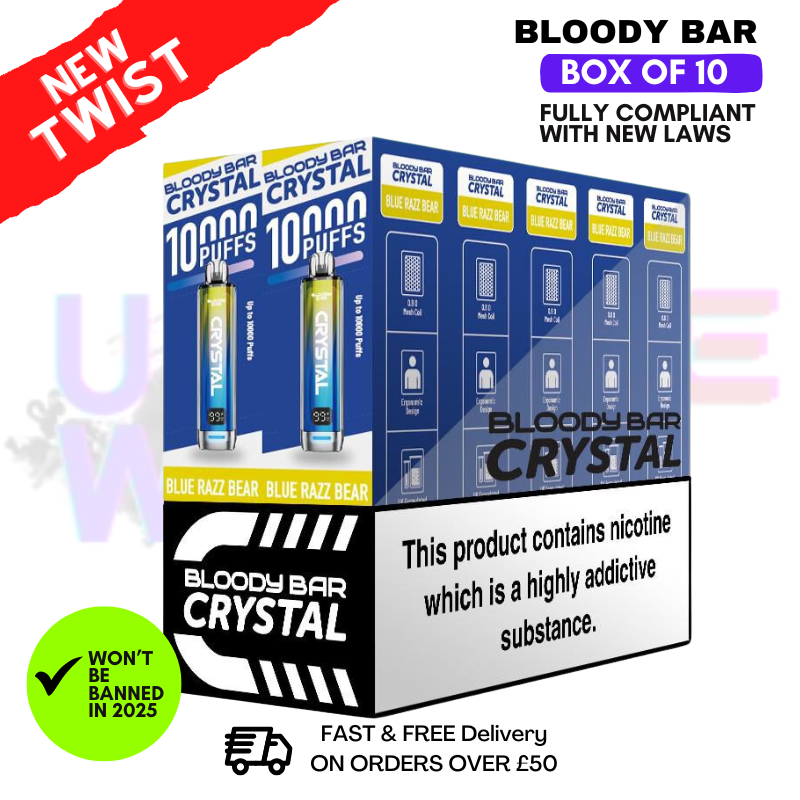 Blue Razz Bear Bloody Bar Crystal 10K Puff Box Of 10 Blue Razz Bear Bloody Bar Crystal 10K Puff Box Of 10