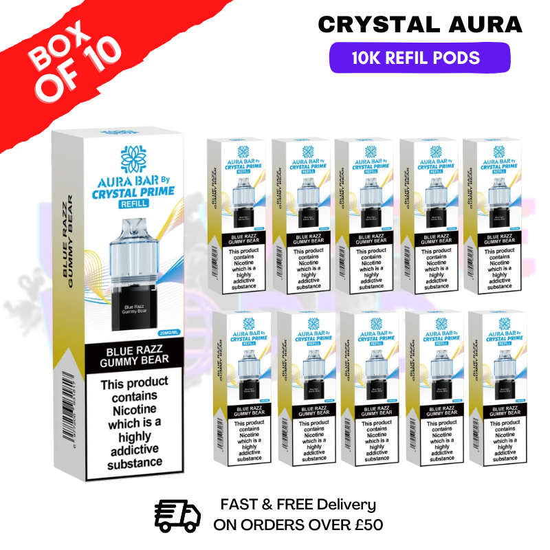 shop Blue Razz Gummy Bear Crystal Prime 10K Refil Pods Box Of 10 - ukvapeworld
