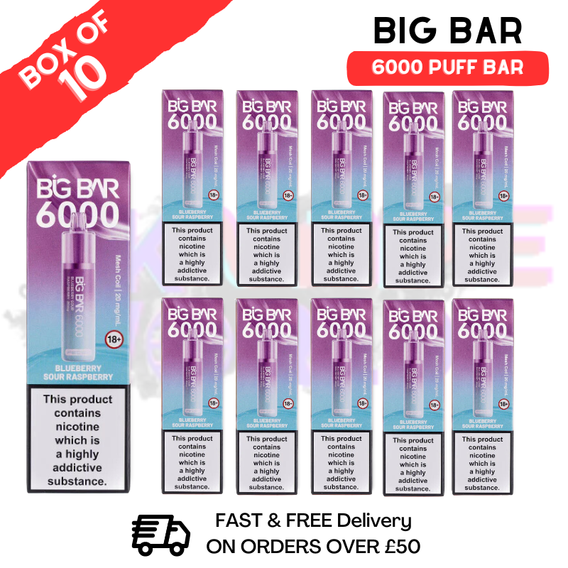 Shop Blueberry Sour Raspberry Feoba Big Bar 6000 Puff 6K Box Of 10 - UK Vape World