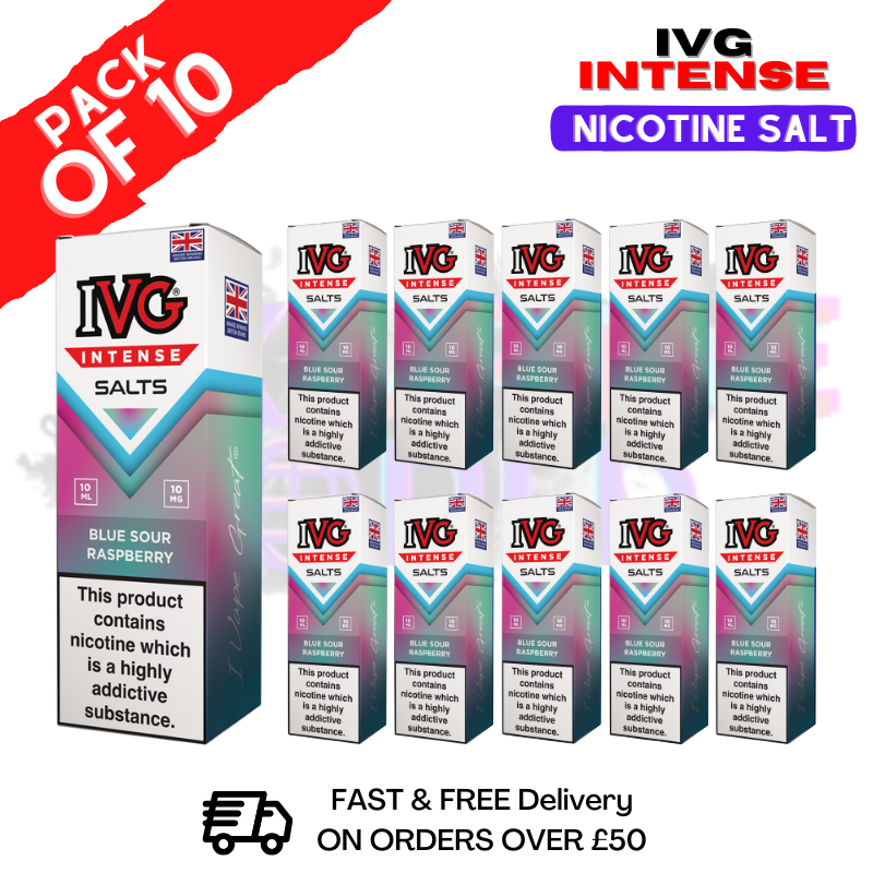 Blue Sour Raspberry IVG Intense Nic Salt Box Of 10 Blue Sour Raspberry IVG Intense Nic Salt Box Of 10