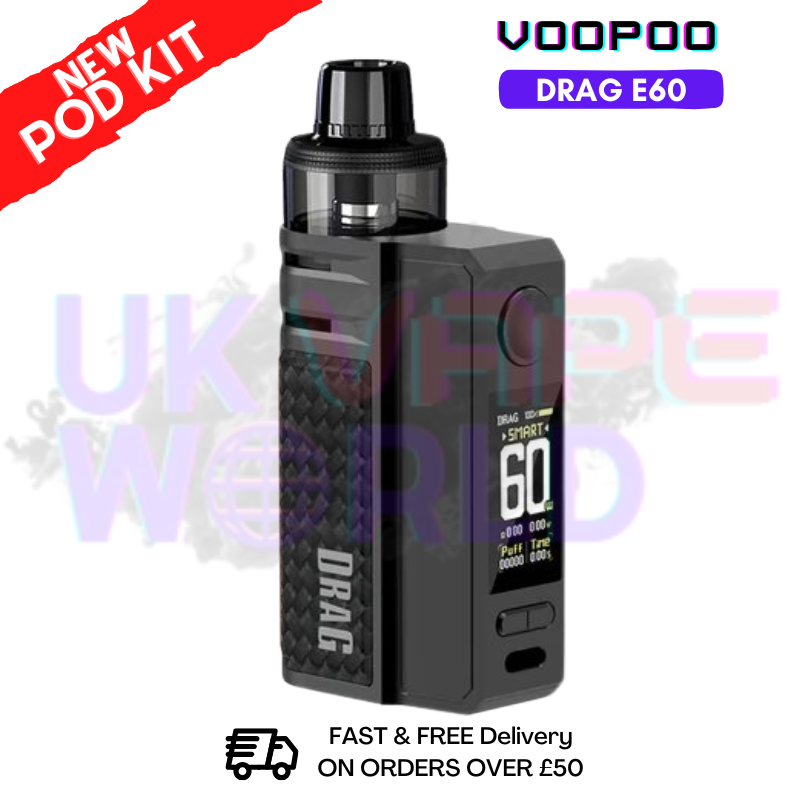 Carbon Fiber Voopoo Drag E60 Pod Kit + Free Nicsalt Carbon Fiber Voopoo Drag E60 Pod Kit + Free Nicsalt