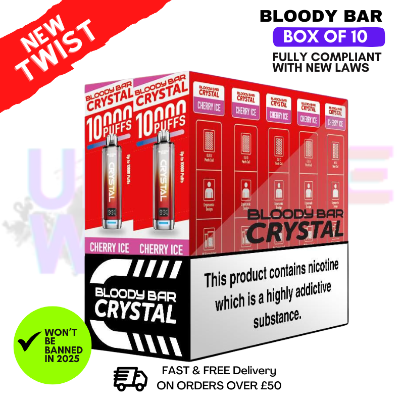 cherry ice vape 10000 puffs Cherry ICE Bloody Bar Crystal 10K Puff Box Of 10
