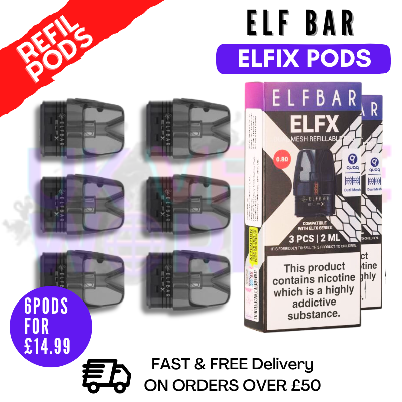 Shop Elf Bar ELFX Replacement Pod (2 X Pack Of 3) - 6PK - UK Vape World