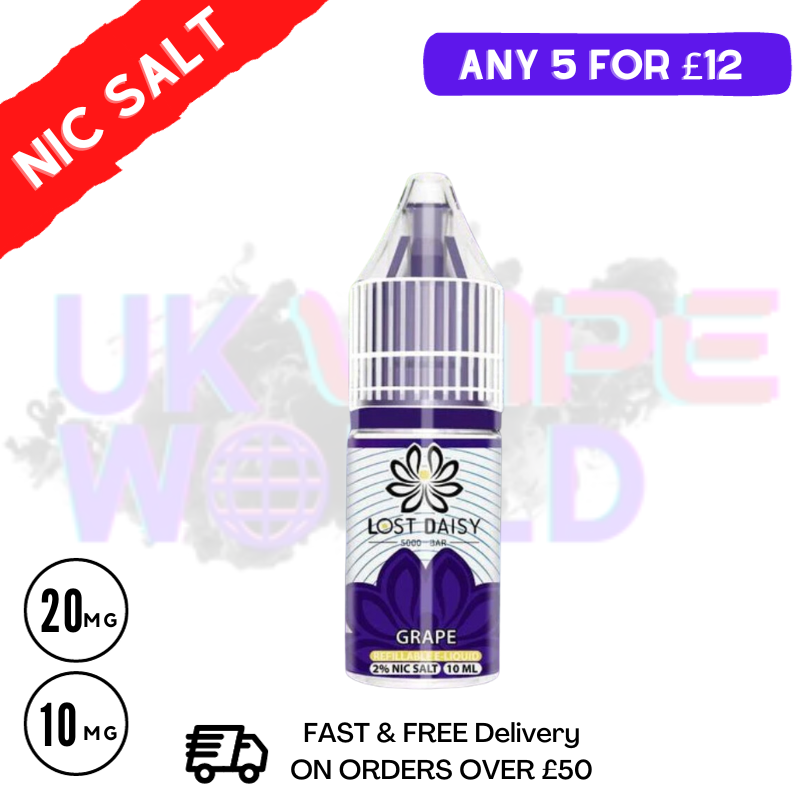 Grape LOST Daisy Nic Salt 10ML eLiquid - ANY 5 FOR 12 Grape LOST Daisy Nic Salt 10ML eLiquid - ANY 5 FOR 12