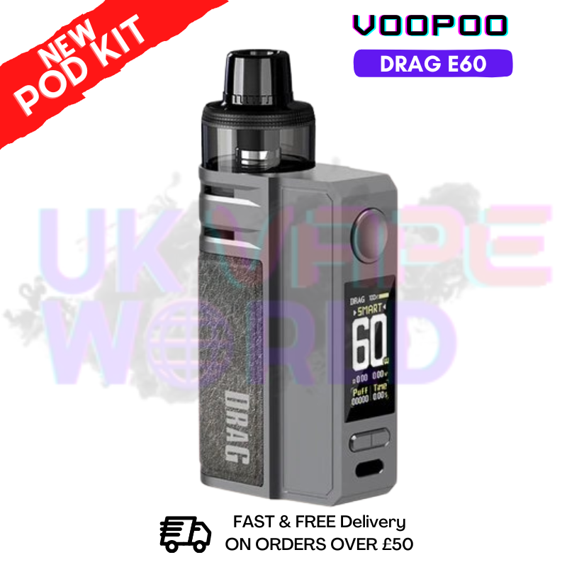 Gray Voopoo Drag E60 Pod Kit + Free Nicsalt Gray Voopoo Drag E60 Pod Kit + Free Nicsalt