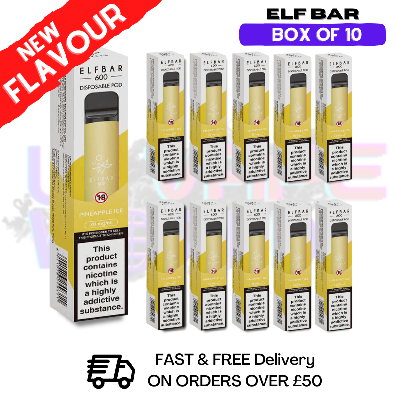 Elf Bar 600puff Pineapple ICE Flavour Box of 10