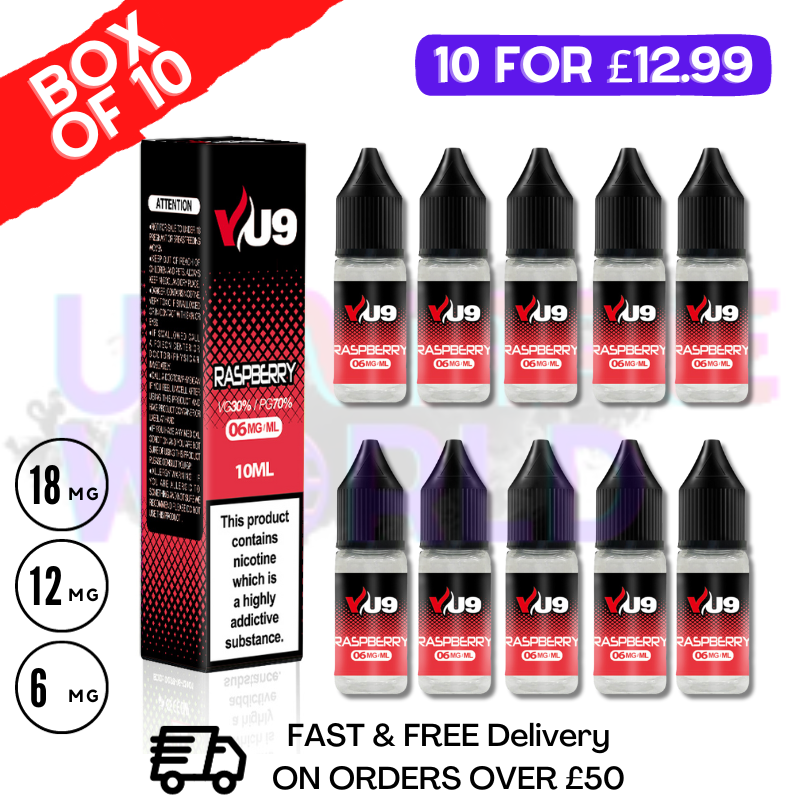 Raspberry VU9 E-Liquid Juice 10ml Nic Eliquid - 10 x 10ML Bundle - UK Vape World