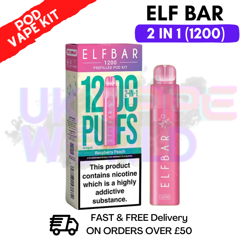 Raspberry Peach Elf Bar 1200 Puffs Prefilled Pod Kit
