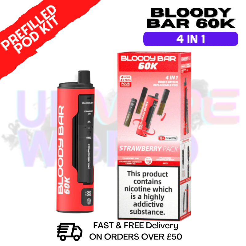 Strawberry Pack Bloody Bar 60k Prefilled 4 In 1 Pod Vape Kit Strawberry Pack Bloody Bar 60k Prefilled 4 In 1 Pod Vape Kit