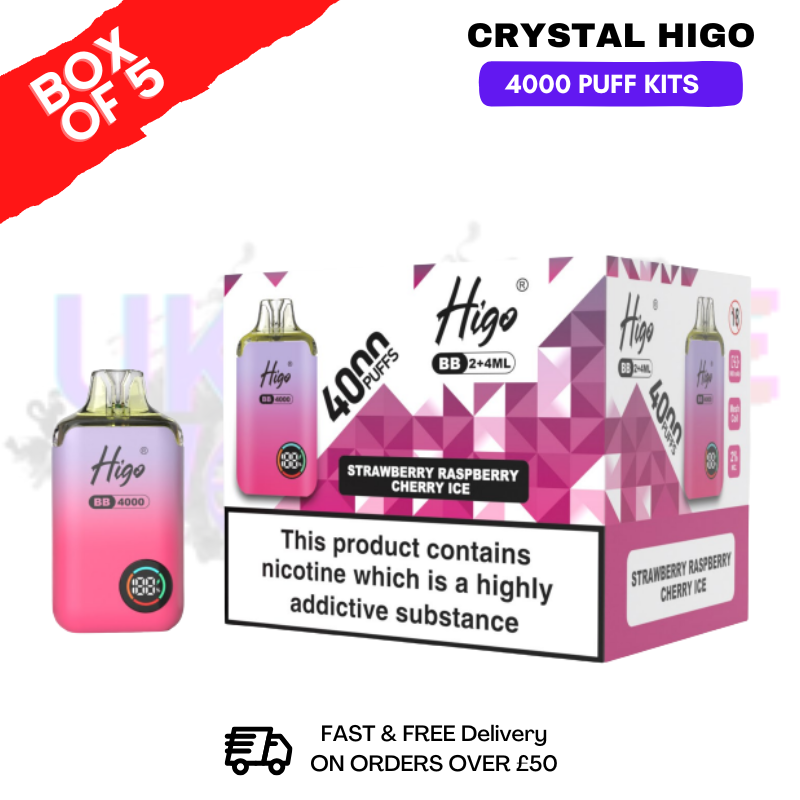 crystal vape 4000 puffs fizzy cherry Strawberry Raspberry Cherry ICE Crystal Higo 4000 Pod Kits Box Of 5