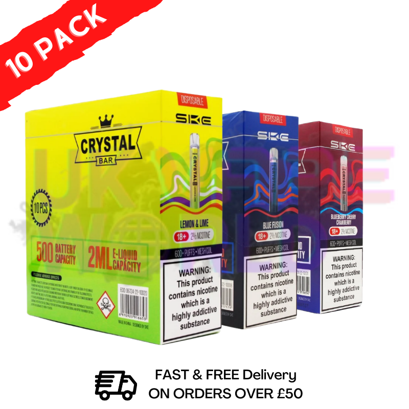 CRYSTAL BAR SKE 600PUFF Box Of 10 Disposable Vapes - PACK OF TEN BARS - UK VAPE WORLD 
