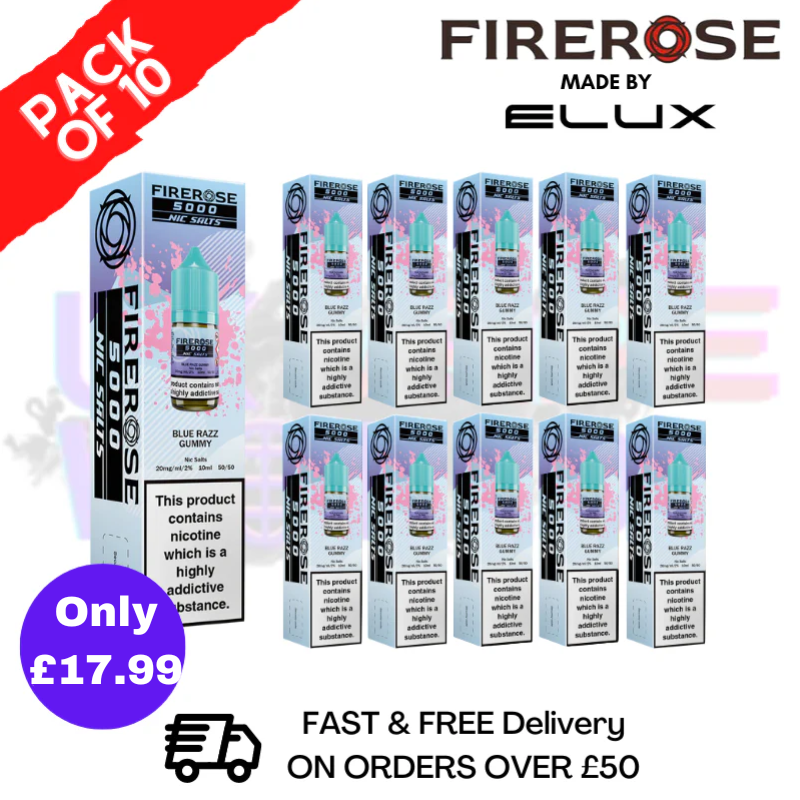 shop Blue Razz Gummy Firerose 5000 Nic Salt Box Of 10 - ukvapeworld