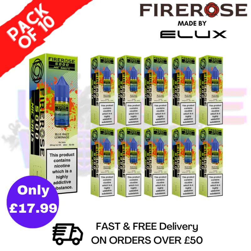Blue Razz Lemonade Firerose 5000 Nic Salt Box Of 10
