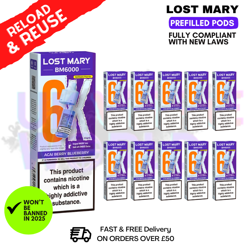 Acai Berry Blueberry Lost Mary BM6000 Replacement Pods BOX OF 10