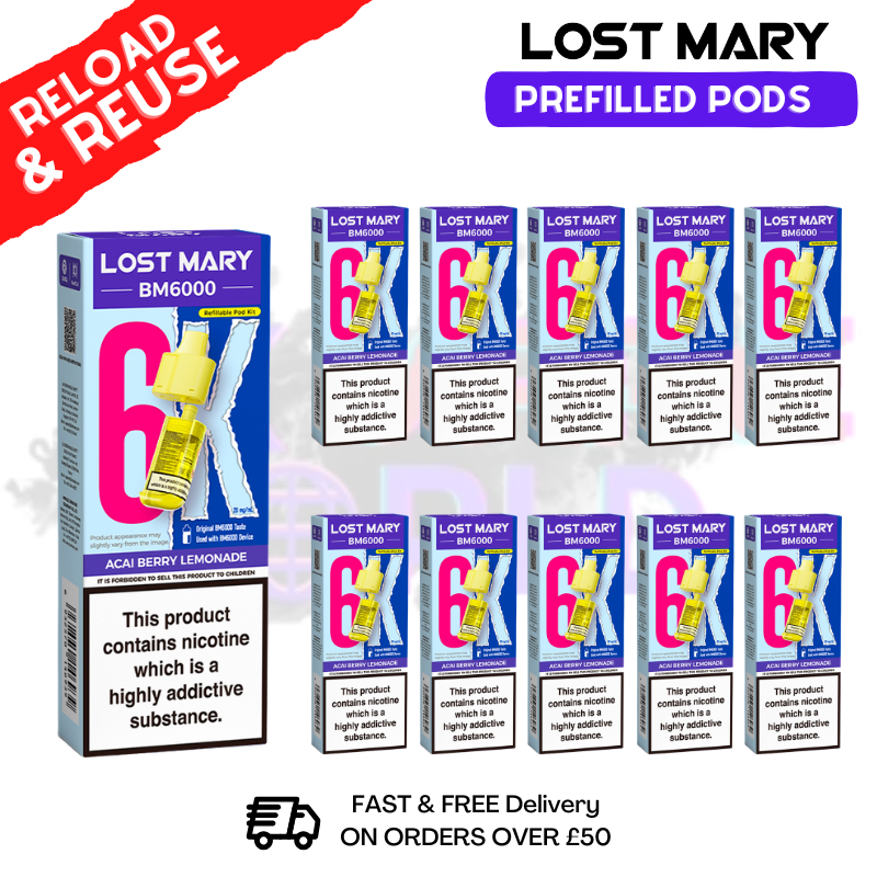 Acai Berry Lemonade Lost Mary BM6000 Replacement Pods BOX OF 10