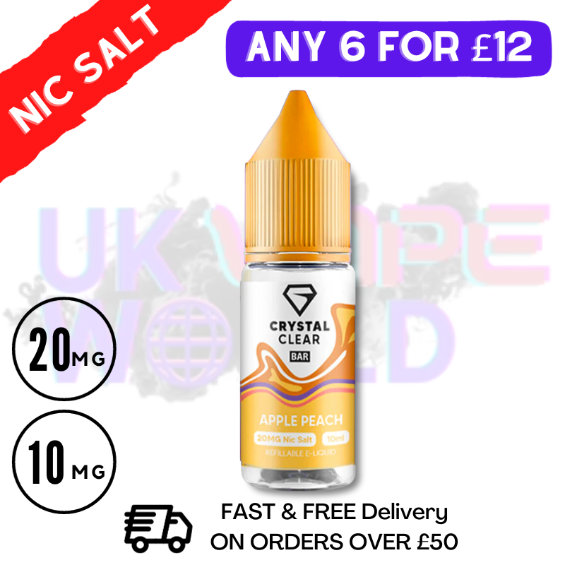 Shop Apple Peach Crystal Clear Bar Nic 10ML Nicotine Salt eLiquid - UK Vape World
