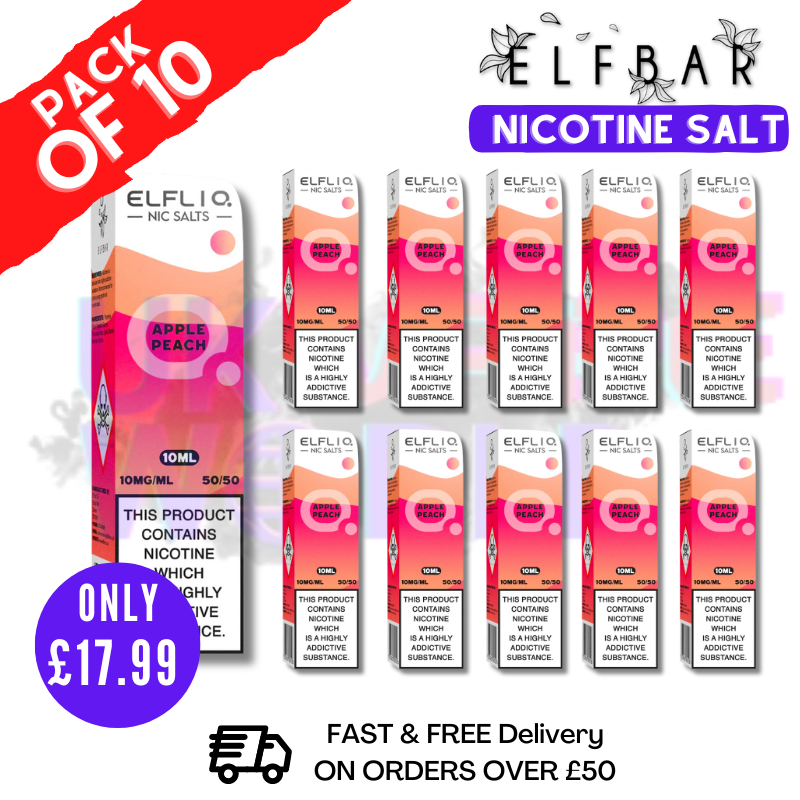 Shop Apple Peach ElfLiq Nic Salt BOX OF 10 - ONLY £17.99 - UK Vape World