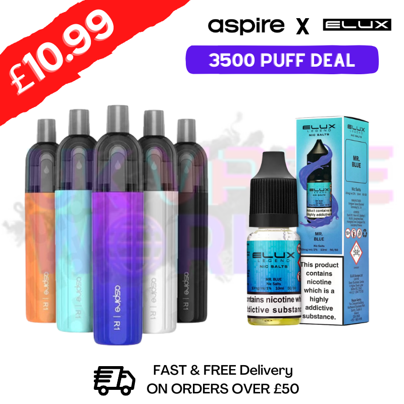 Aspire R1 Kit x MR BLUE ELUX LEGEND Salt 3500 Puff Pack - UK Vape World