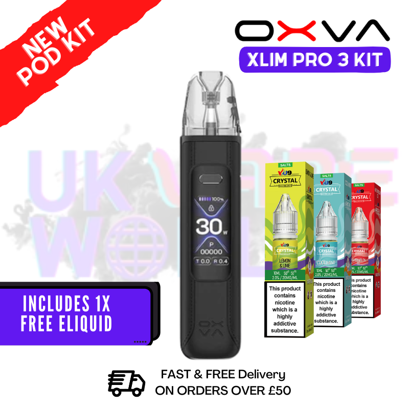 Black Leather Oxva Xlim Pro 3 Pod Kit + Free Nic Salt - ukvapeworld