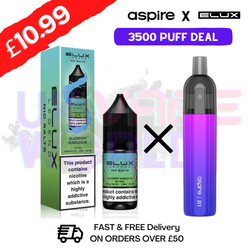 Blueberry Bubblegum ELUX LEGEND Salt 3500puff x Aspire Disposble Kit - UK Vape World