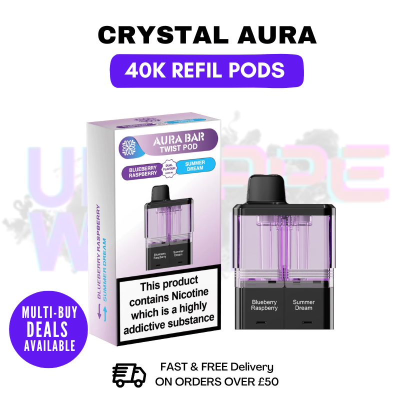 Blueberry Raspberry & Summer Dream - Crystal AURA 40K Replacement Pods Refils - UK VAPE WORLD