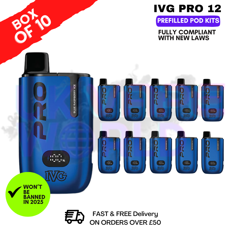 Shop Blue Raspberry ICE IVG Pro 12 Box Of 10 Vape Kits - UK Vape World