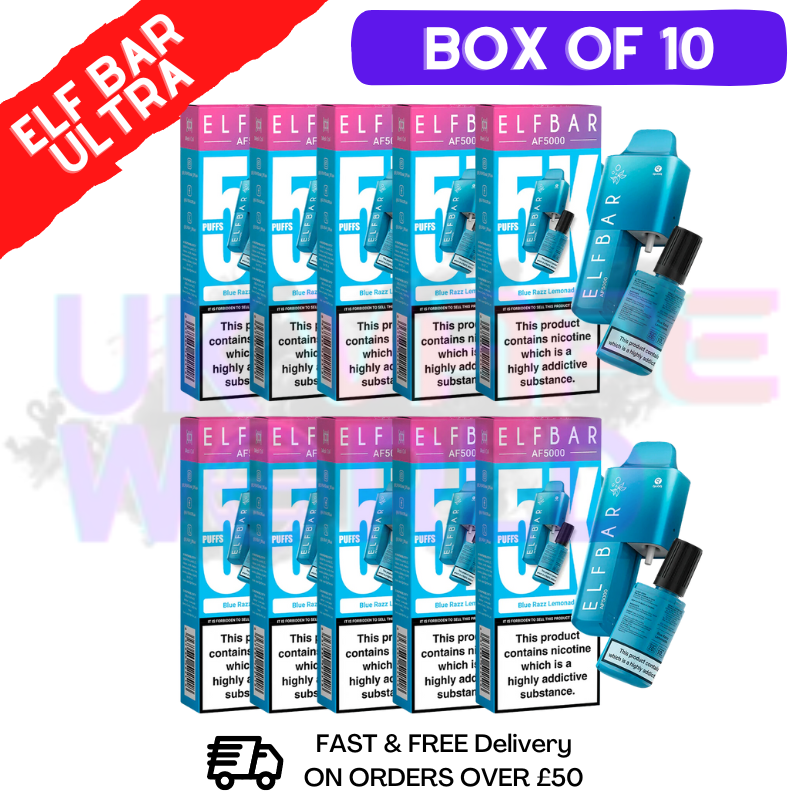 Shop Blue Razz Lemonade Elf Bar 5000 Puff 5K Bar BOX OF 10 - UK Vape World